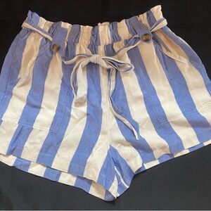 American Eagle Outfitters High Waist Blue and White Striped Shorts
